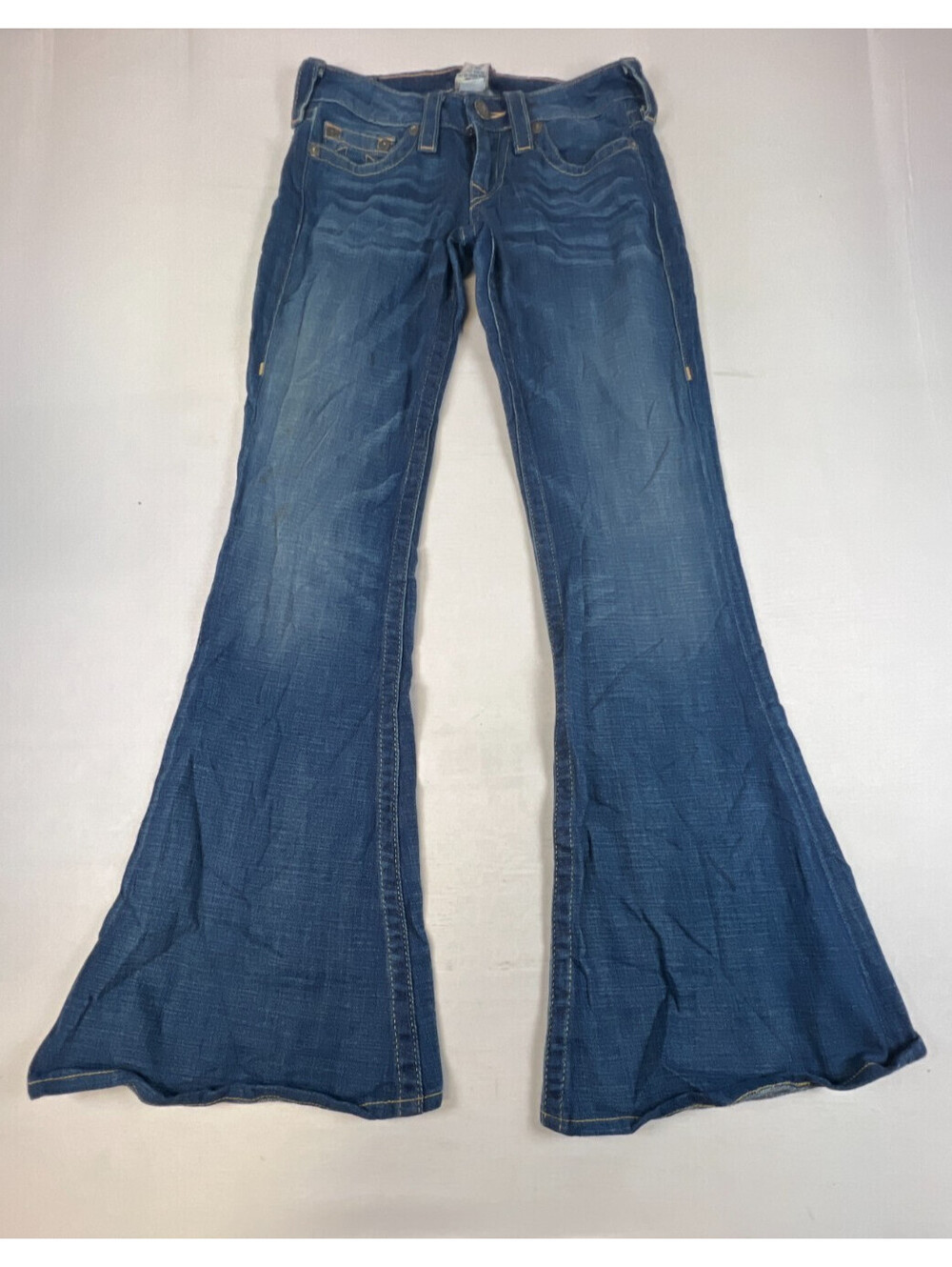 True Religion Women 27 Flare Blue Denim Jeans Made in USA Designer Pants
